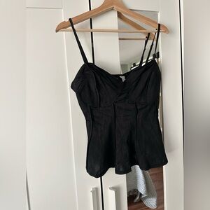 H&M Satin Bustier Peplum Cami with Spaghetti Straps in Black Womens Large